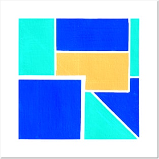 Inverted Blue Yellow Geometric Abstract Acrylic Painting Posters and Art